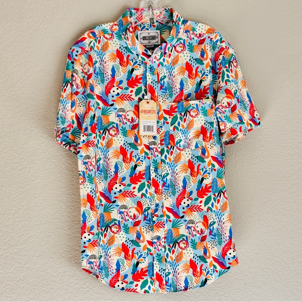 RSVLTS Vibrant Multicolor Red leaf Button Down Collared Shirt men’s M